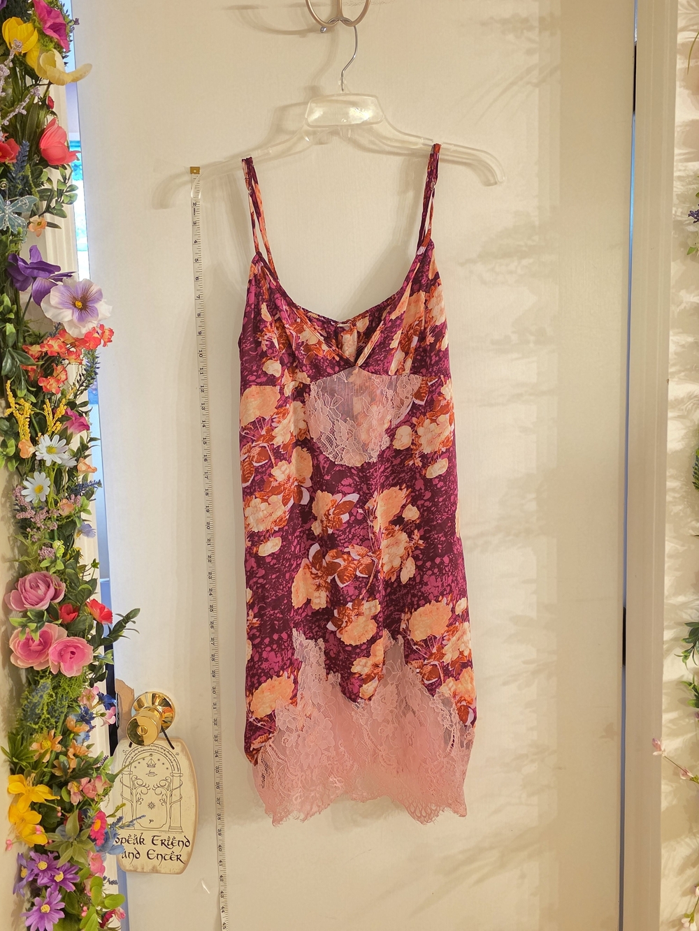 Free People Floral Lace-Trim Slip Dress - Burgundy & Pink